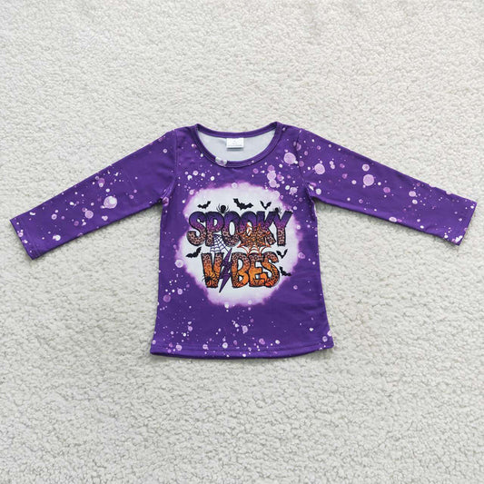 Baby Girls Purple Bleached Halloween Spooky Tee Shirt Top