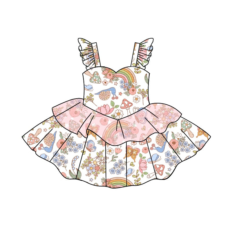 Baby Girls Butterfly Colorful Ruffle Straps Dresses preorder(moq 5)