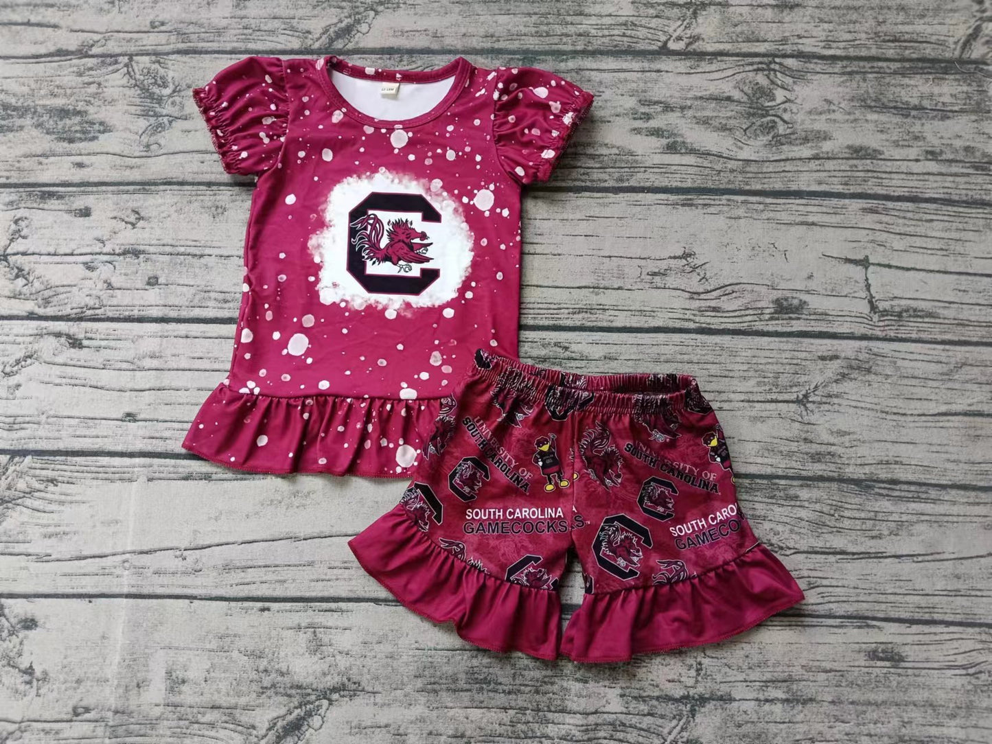 Baby Girls Red Bird Teams Top Ruffle Shorts Clothes Sets Preorder(moq 5)