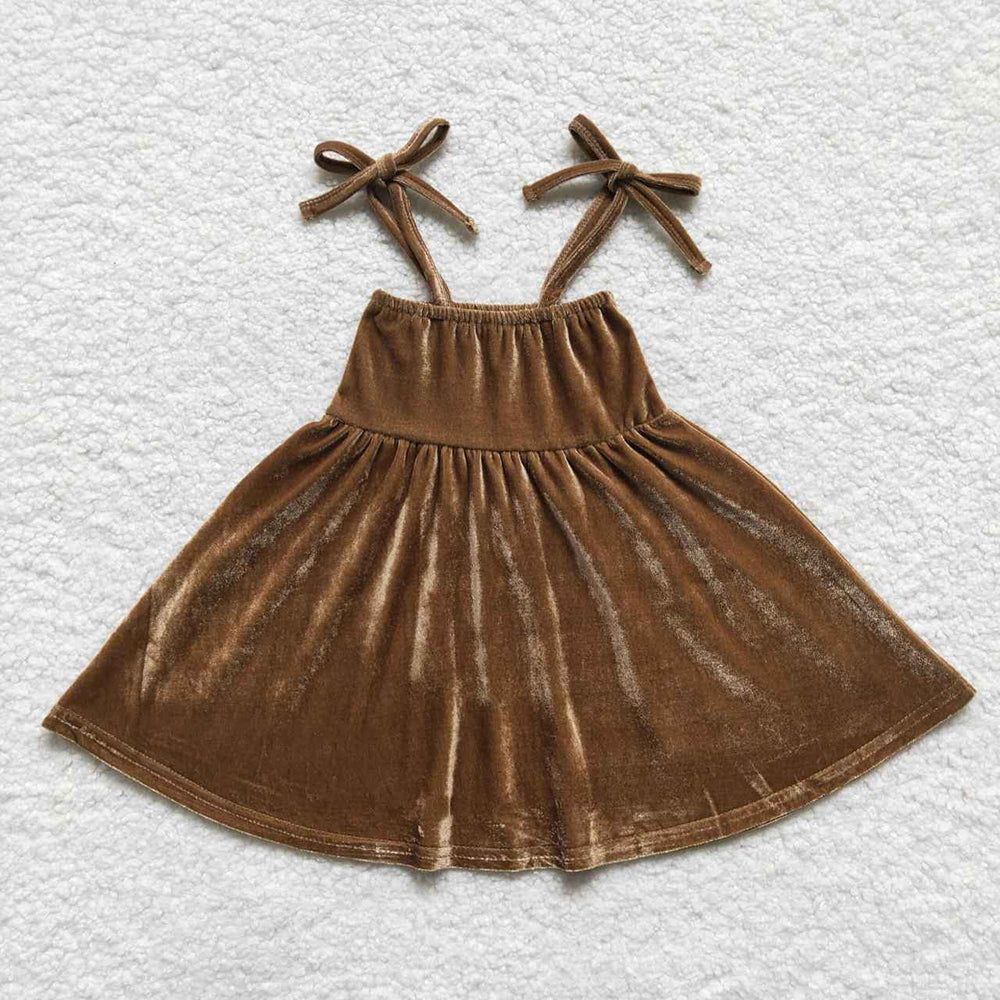 Baby Girls Velvet Knee Length Stripes Dresses