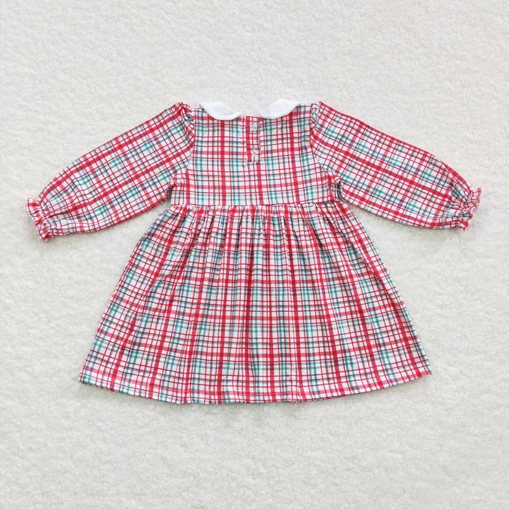 Baby Girls Christmas Leaves Holly Smocked Plaid Dresses