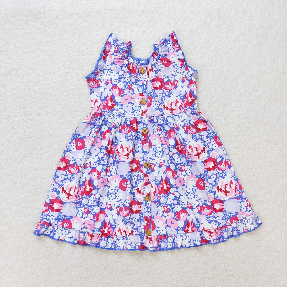 Baby Girls Purple Flowers Pockets Sibling Sister Dresses Clothes Sets