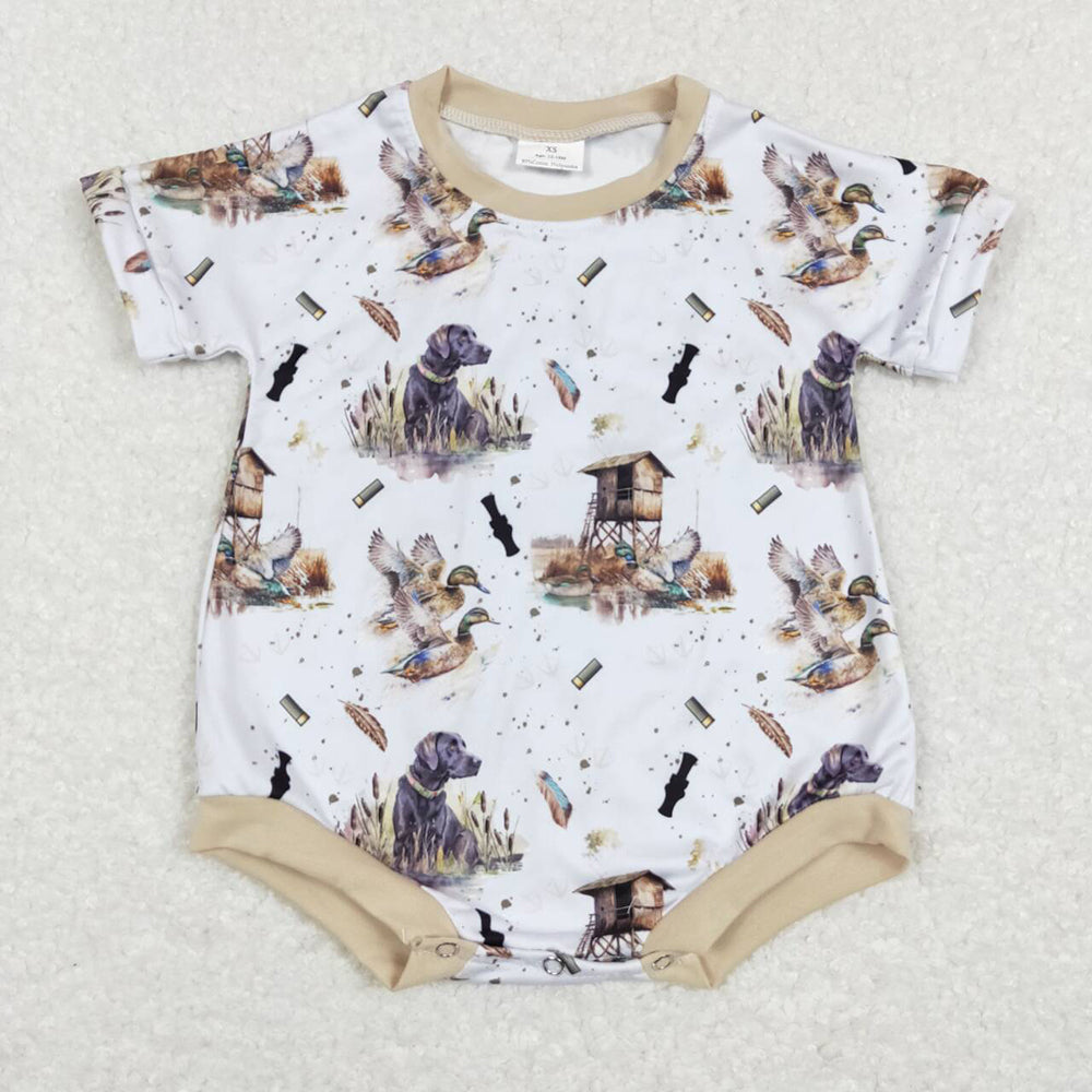 Baby Infant Boys Dog Hunting Duck Short Sleeve Rompers
