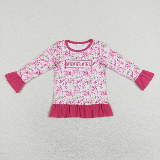 Baby Mama's Girl Pink Rose Flowers Ruffle Tee Shirts Tops