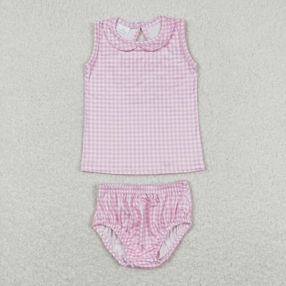 Baby Girls Toddler Pink Checkered Shirt Bummies Clothes Sets