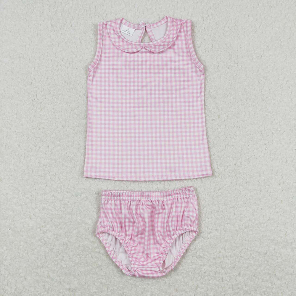 Baby Girls Toddler Pink Checkered Shirt Bummies Clothes Sets