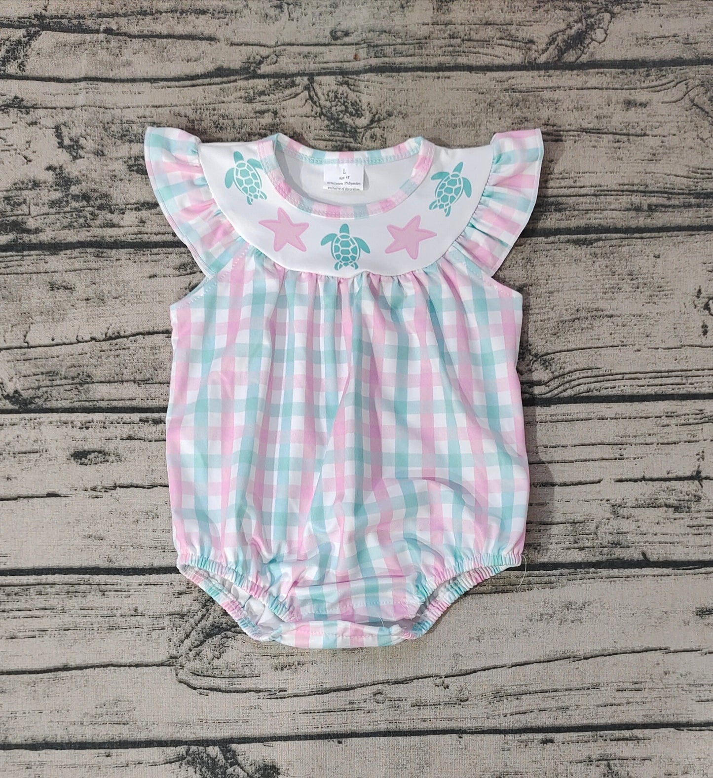 Baby Infant Girls Turtles Stars Flutter Sleeve Rompers