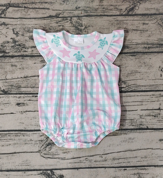 Baby Infant Girls Turtles Stars Flutter Sleeve Rompers