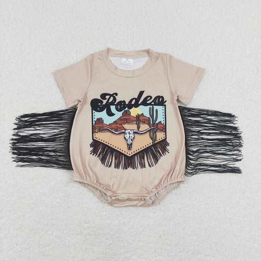 Baby Infant Girls Western Rodeo Fringe Short Sleeve Rompers