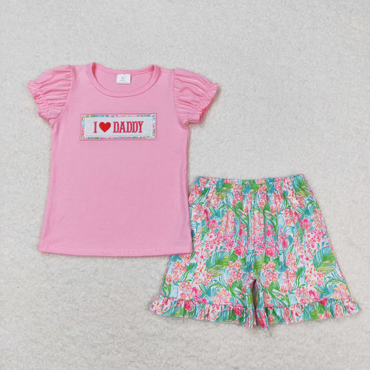 Baby Girls I Love Daddy Shirt Top Flowers Shorts Clothes Sets