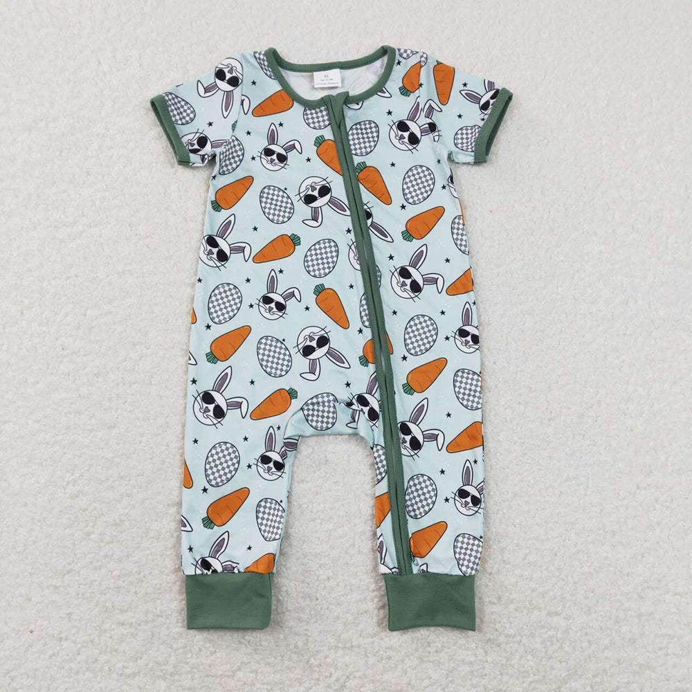 Baby Infant Kids Easter Eggs Carrots Rabbits Zip Rompers