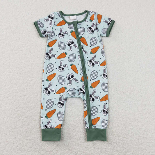 Baby Infant Kids Easter Eggs Carrots Rabbits Zip Rompers