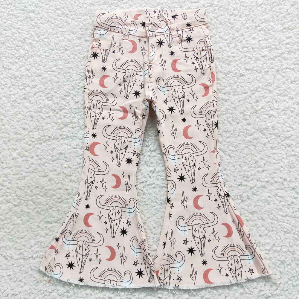 Baby Girls Western Pink Cow Denim Bell Pants