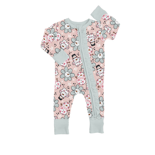 Baby Infant Girls Snowman Flowers Long Sleeve Zip Rompers preorder(moq 5)