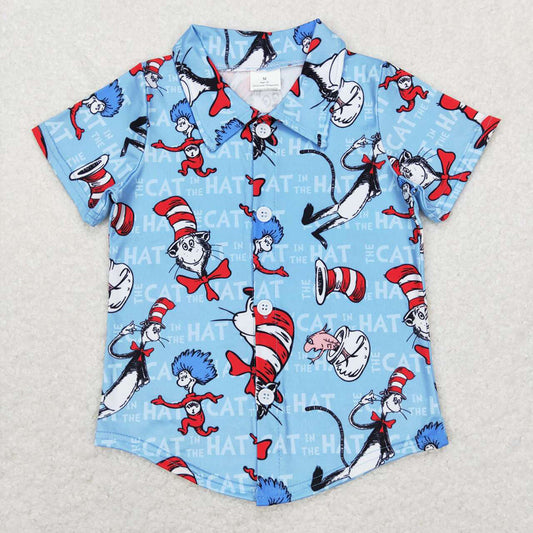 Baby Boys Dr Reading Cat Buttons Short Sleeve Tee Shirts