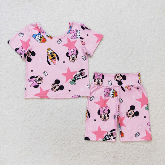 Baby Girls Pink Cartoon Mouse Duck Shirt Shorts Pajamas Clothes Sets