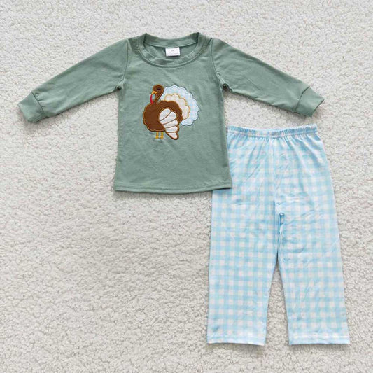 Baby Boys Thanksgiving Embroidery Turkey Pajamas Clothes Sets