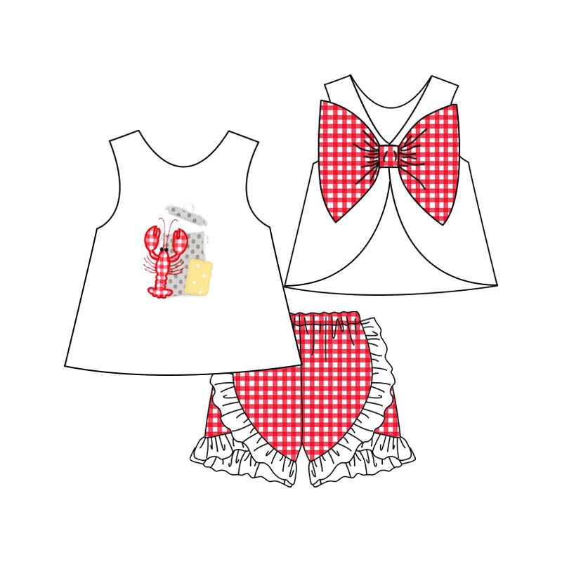 Baby Girls Crawfish Corn Bow Tunic Ruffle Shorts Clothes Sets preorder(moq 5)