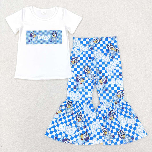 Baby Girls Dog Blue Top Flare Pants Clothes Sets