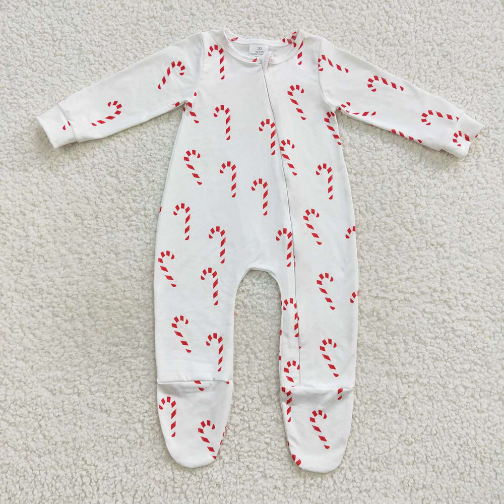 Baby Girls Candy Cane Long Sleeve Footie Zip Rompers