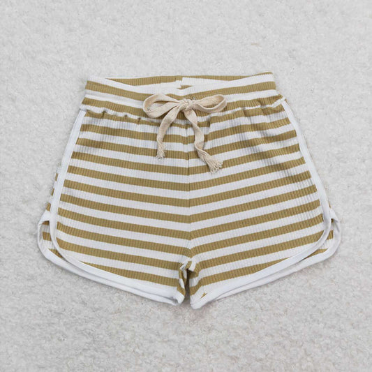Baby Girls Brown Green Stripes Summer Sports Design Shorts