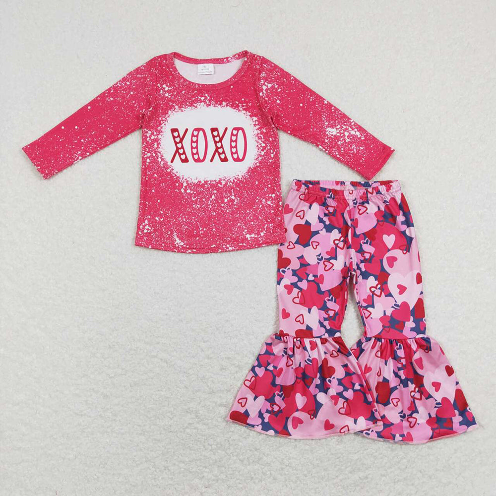 Baby Girls XOXO Red Tee Top Bell Bottom Pants Valentines Outfits Sets