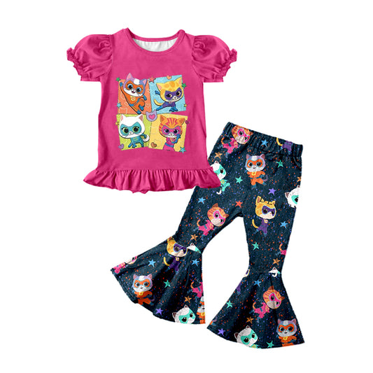 Baby Girls Cartoon Pink Cats Bell Pants Clothing Sets preorder(moq 5)