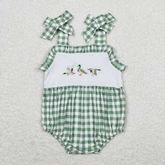Baby Infant Girls Green Checkered Duck Straps Rompers