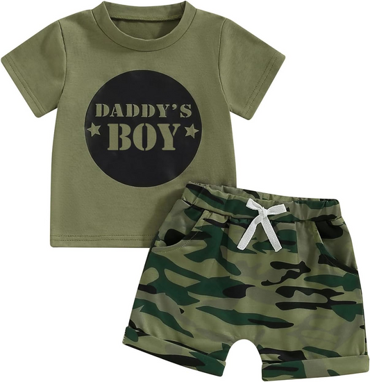 Baby Boys Daddy's Boy Shirt Camo Short Clothes Sets Preorder (moq 5)