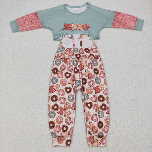 Baby Girls Valentines Donuts Top Jumpsuits 2pcs Clothes Sets