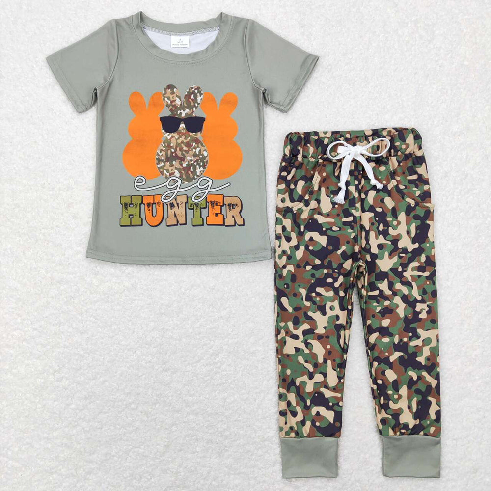 Baby Girls Boys Easter Rabbit Hunter Shirts Tops Camo Pants Sibling Clothes Sets