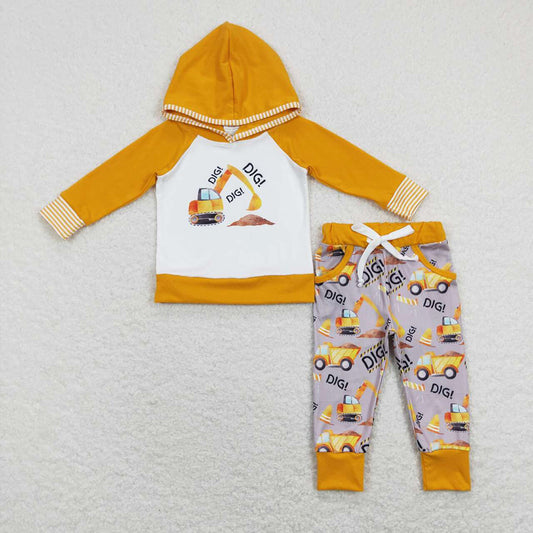 Baby Boys Digger Hooded Tee Top Pants Outfits Clothes Sets