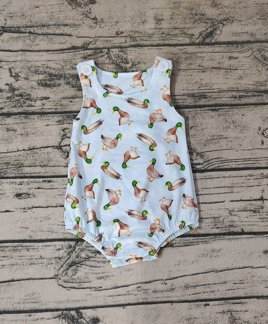 Baby Boys Ducks Green Sleeveless Summer Rompers