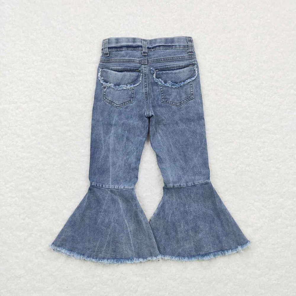 Baby Girls Light Blue Pockets Bell Denim Flare Pants Jeans