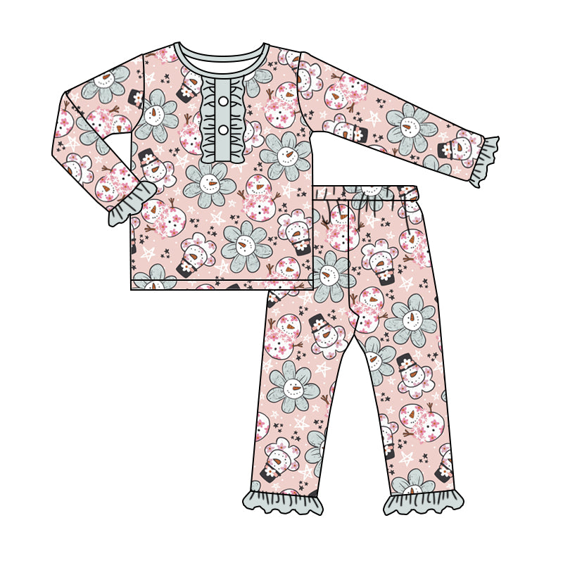 Baby Girls Snowman Flowers Pants Pajamas Clothes Sets preorder(moq 5)