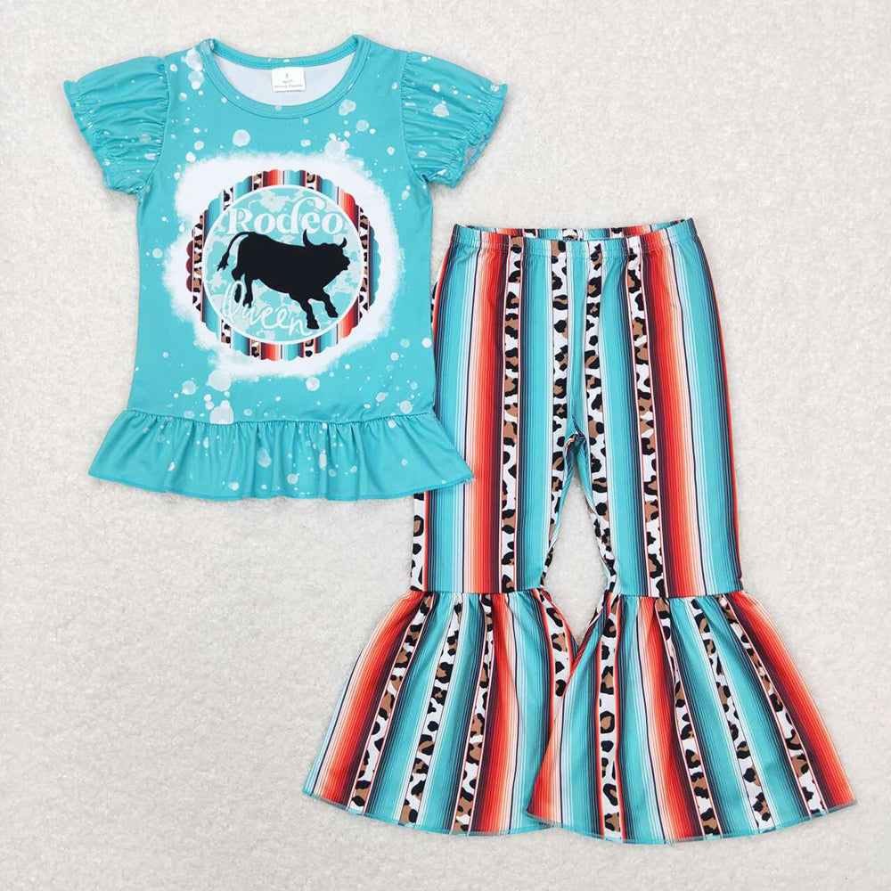 Baby Girls Western Rodeo Cow Top Stripes Bell Pants Clothing Sets