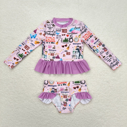 Baby Girls Summer Long Sleeve Singer Purple Top Bummie Swimsuits