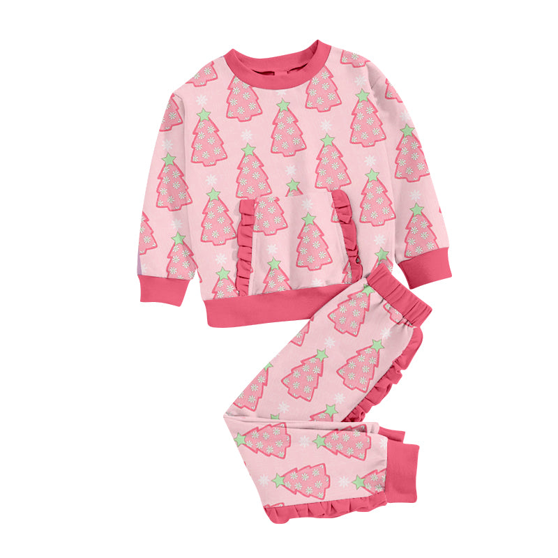 Baby Girls Christmas Tree Pink Pocket Pjamas Clothes Sets preorder(moq 5)