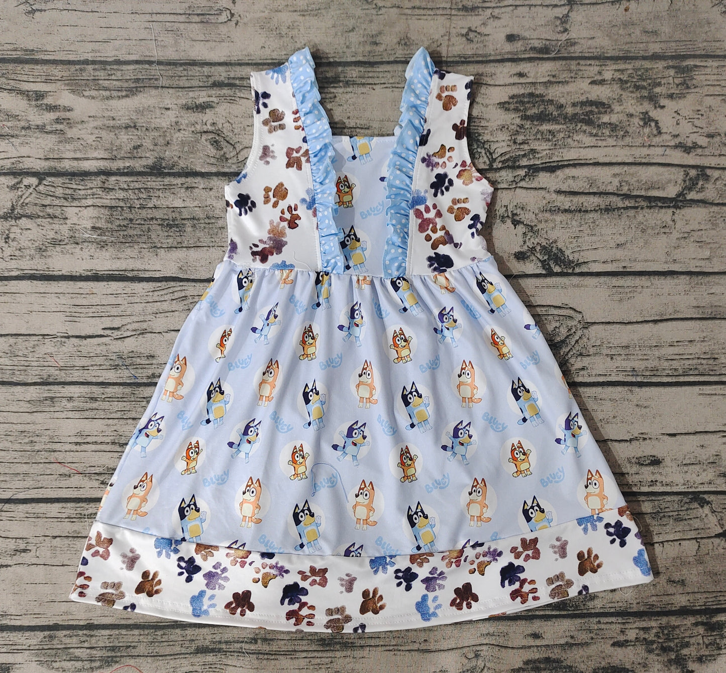 Baby Girls Blue Flowers Dogs Knee Length Dresses