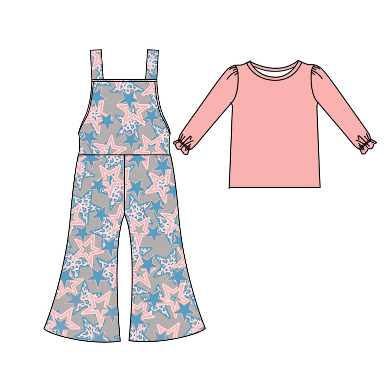 Baby Girls Shirt Top Overall Stars Bell Pants Clothing Sets preorder(moq 5)