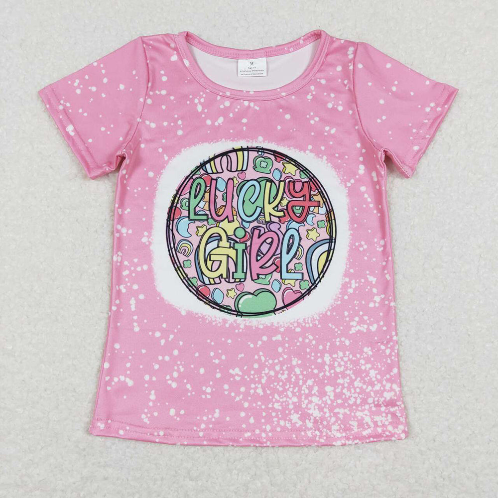 Baby Girls Lucky Girl Short Sleeve Pink St Patrick Day Shirt Tops