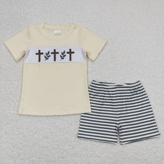 Baby Boys Toddler Easter Cross Shirts Stripes Shorts Outfits Clothes Sets