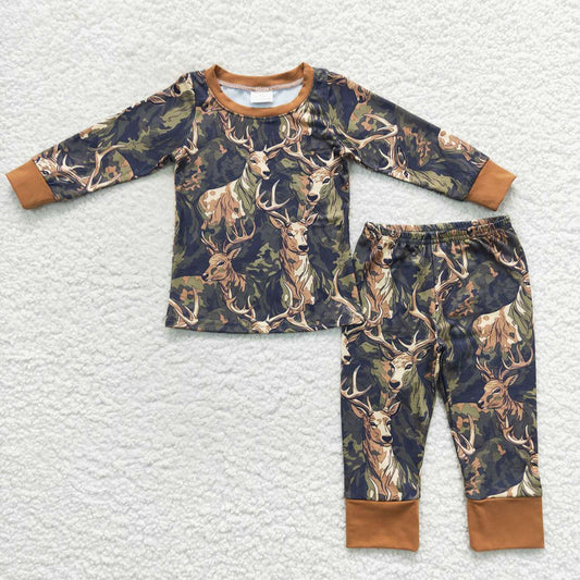 Baby Kids Boys Hunting Deer Camo Shirt Pants Jammies Pajamas Clothes Sets