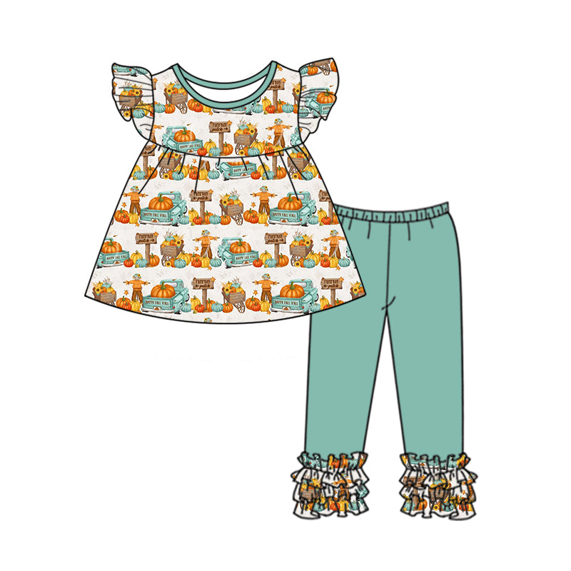 Baby Girls Scarecrow Tunic Top Green Icing Pants Clothes Sets preorder(moq 5)