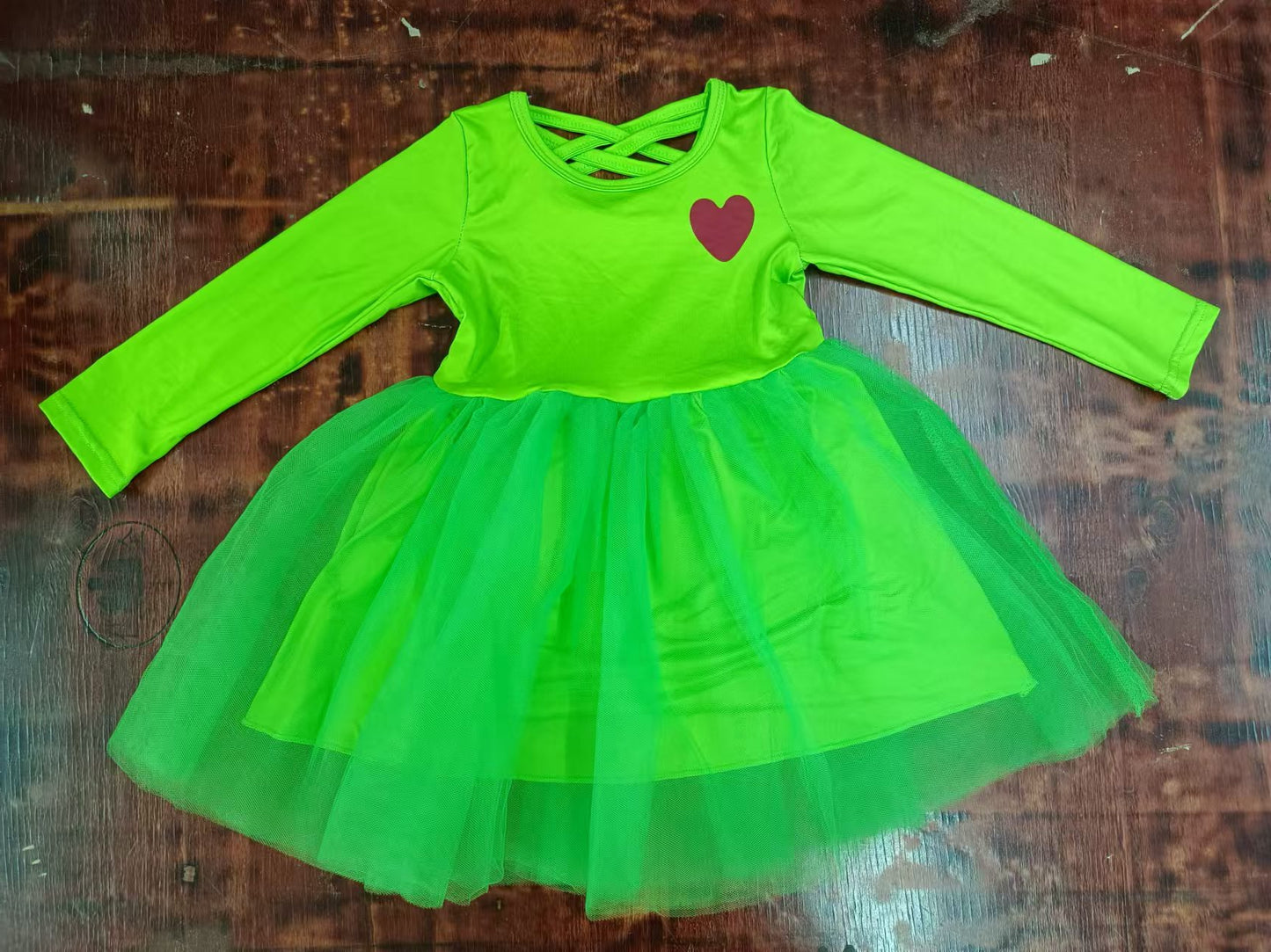 Baby Girls Green Heart Christmas Tutu Knee Length Dresses preorder(MOQ 5)