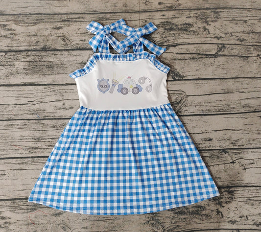 Baby Girls Police Blue Checkered Straps Knee Length Dresses