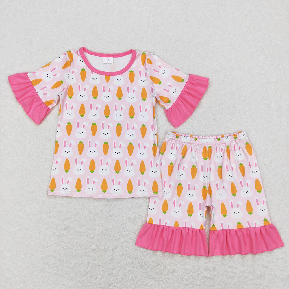 Baby Girls Easter Carrot Rabbits Shirt Top Shorts Pajamas Clothing Sets