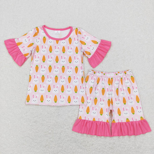 Baby Girls Boys Easter Carrot Rabbits Shirt Top Shorts Pajamas Sibling Clothing Sets