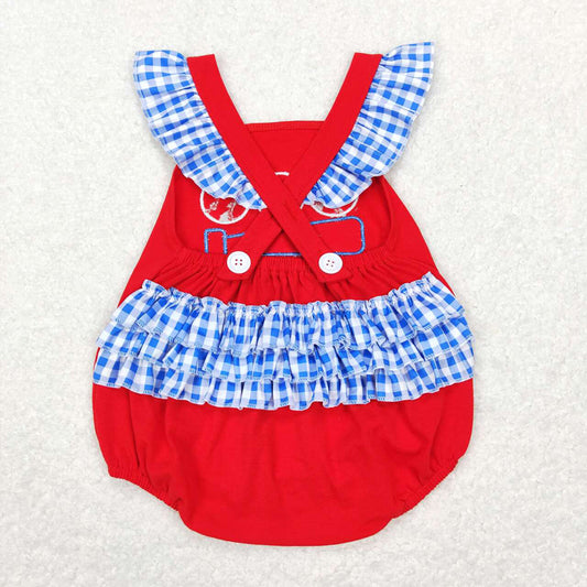 Baby Infants Girls Red Baseball Straps Ruffle Rompers