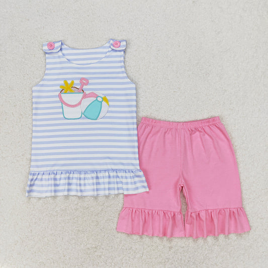 Baby Girls Sand Ball Summer Tee Shirts Top Ruffle Shorts Clothes Sets